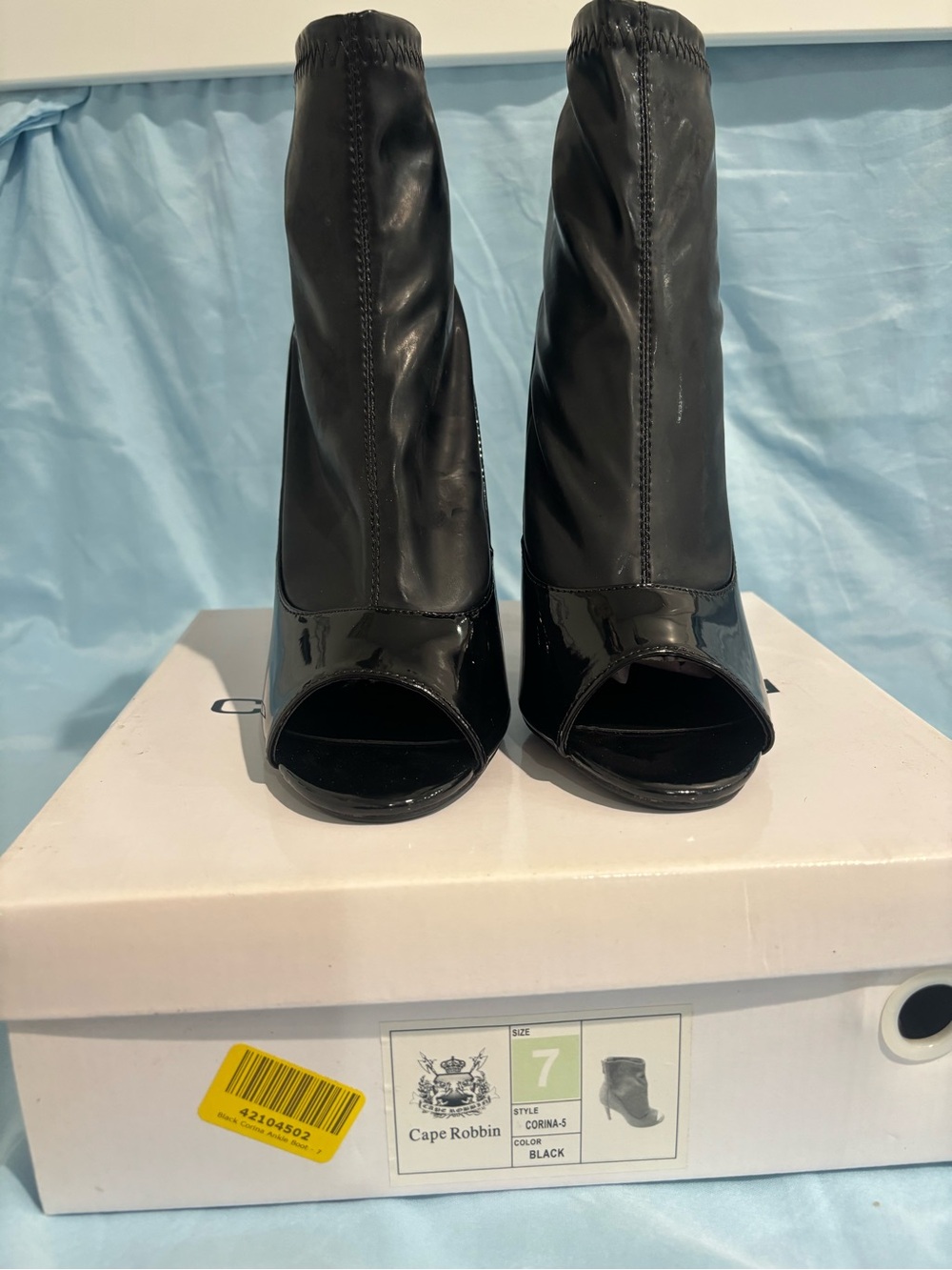 Cape Robbin Black Peep-Toe Stretch Sock Booties